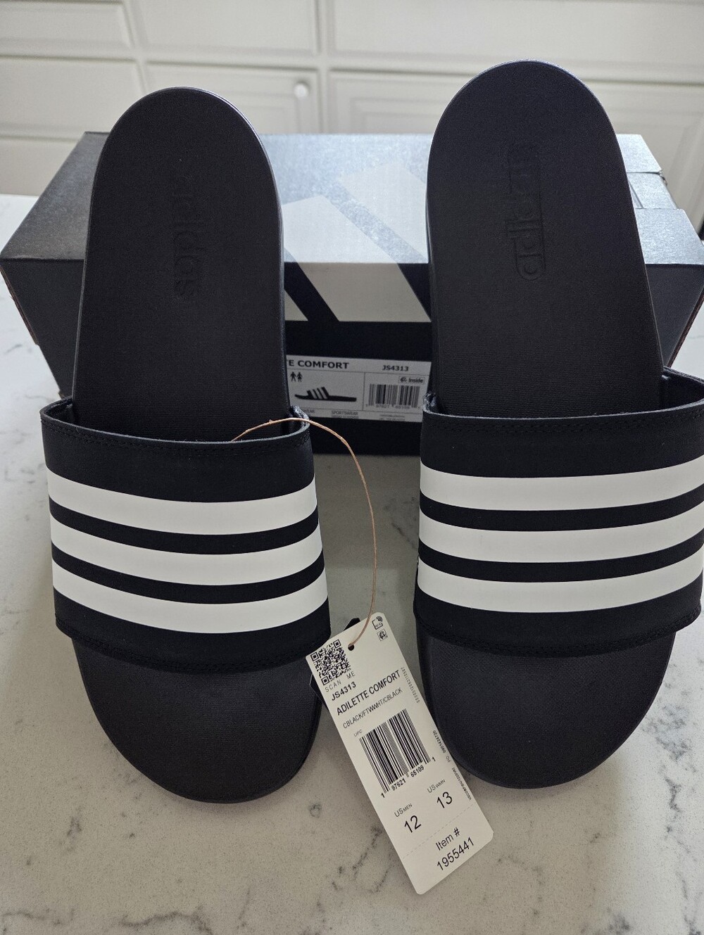 Adidas Adilette Comfort Slide Sandals - Unisex-Black with White Stripes
